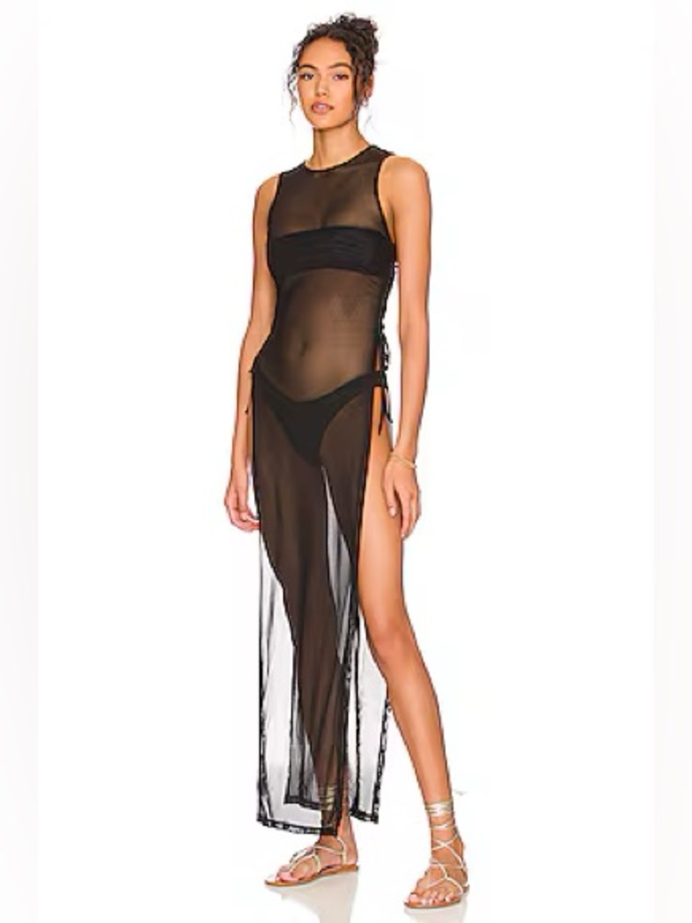 Black Sheer Mesh Maxi Swim Cover-Up Dress - Women’s Swim (Chelsea Maxi Cover Up)